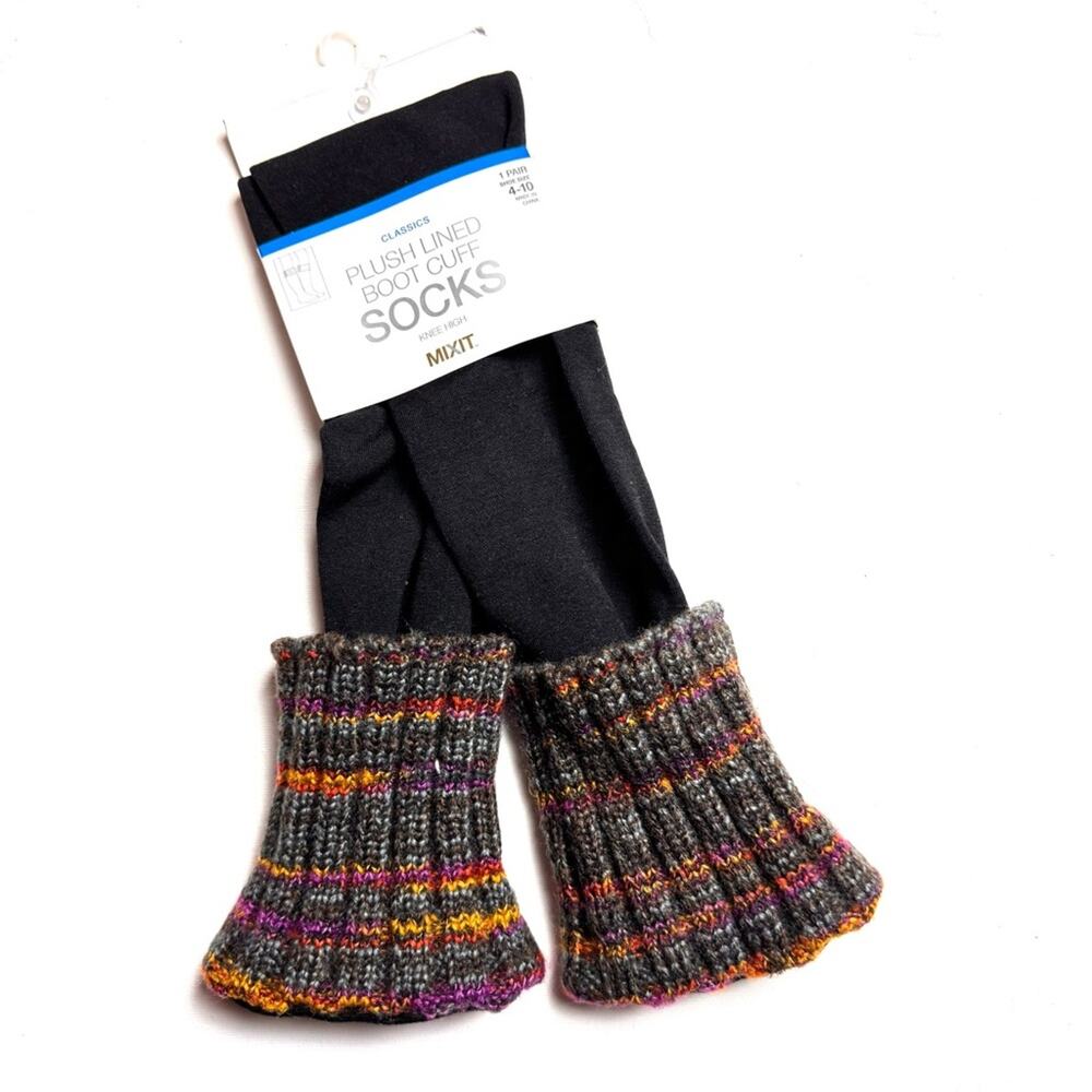 MIXIT Cold Winter  Weather Plush Lined Boot Cuff Knee High Socks  Sz OS NWT